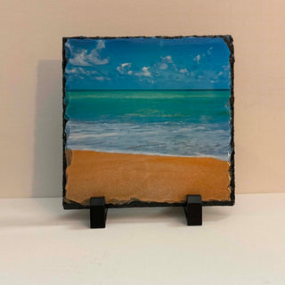 Beach Photo Slate  6 Inch Square w/Stand.