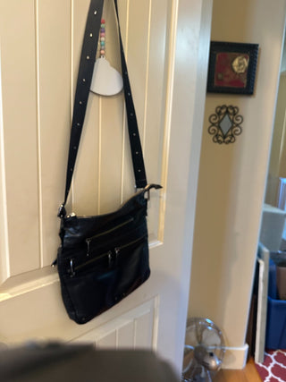 Kenneth Cole multi-zippered blk. leather cross-body RCD