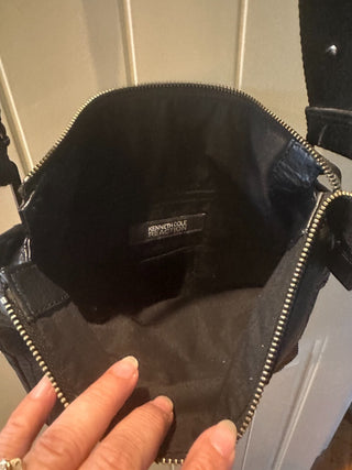 Kenneth Cole multi-zippered blk. leather cross-body RCD