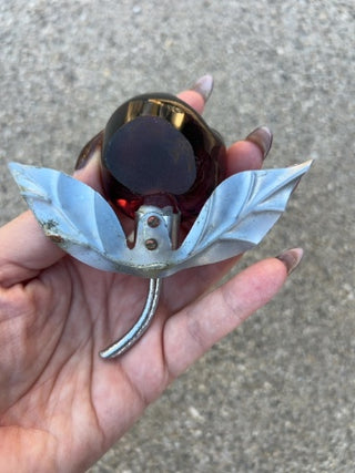 JP Amethyst Stone Fruit Art Glass and Metal Sculpture 3.5” x 4”