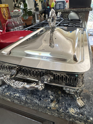 Vtg Footed Silver plate Serving Dish w/ Lid & Pyrex 9x13-KL RCD