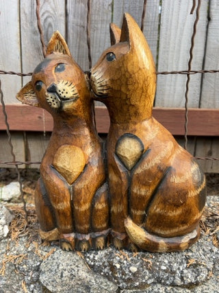 JP 13” hand-carved wooden cats figurine