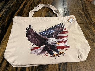 "Bald Eagle/Flag" Large Zippered Canvas Tote RSV