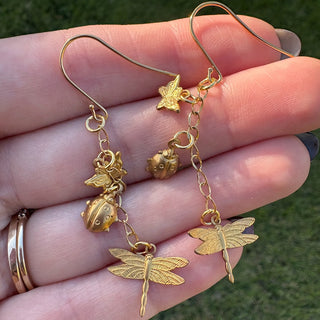 Brass Bug Charm Chain Dangle Earrings MTS|128802
