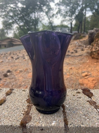 8.5” Wavy Amethyst Art Glass Hand Blown Handkerchief Vase