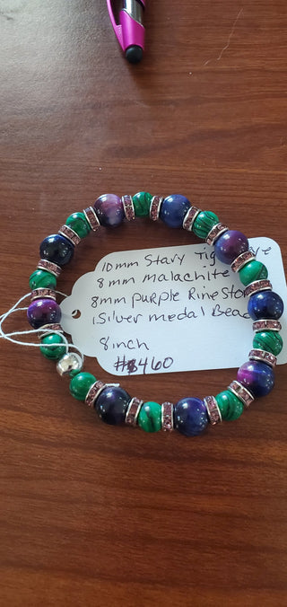Bracelet #460 10mm tigers eye & 8mm malachite|56964