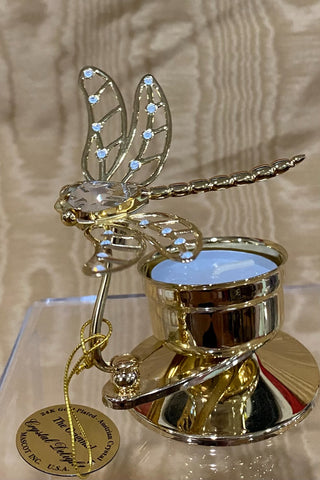 Mascot Dragonfly Tea Lite 24k Gold Plate Austrian Crystals RSV|105422