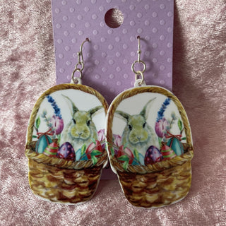 Easter bunny in basket w/ eggs earrings RSV
