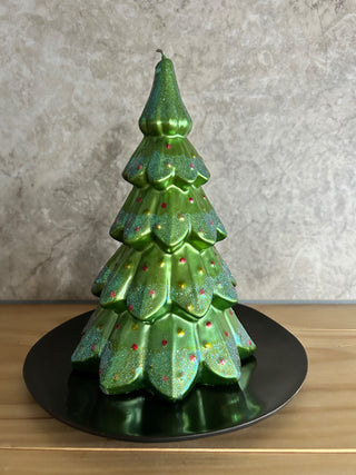 Vintage Christmas Tree Candle and Metal Tray RSV|132522