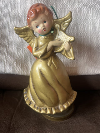 Vtg.Kitschy Angel Playing Harp Musical Box|68606