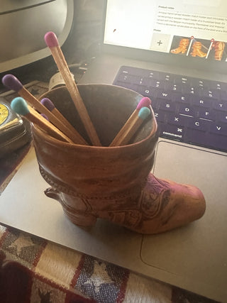 Antique Hand Carved Wooden boot match holder #47 VV MTS
