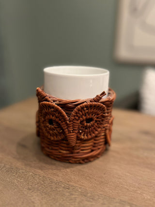 Wicker owl mug holder|53294