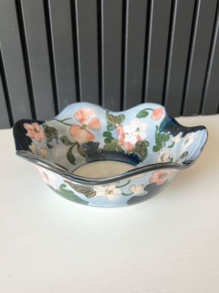 Vintage porcelain floral ruffled bowl RSV
