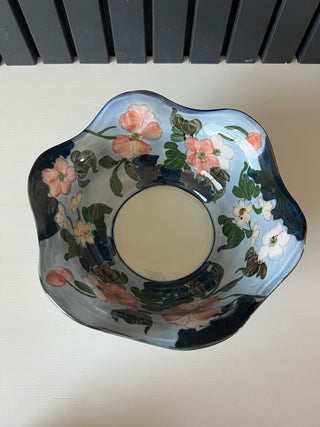 Vintage porcelain floral ruffled bowl RSV