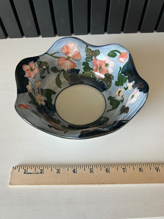 Vintage porcelain floral ruffled bowl RSV