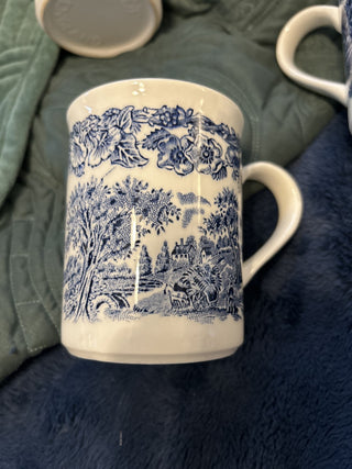 #2 Blue Transfer Ware Outdoor Scene Morning Glory Border EIT England Mug GCC RSV|59092