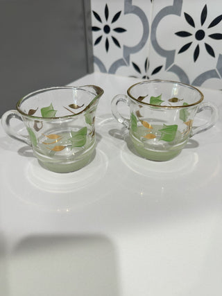 Barlett Collins Hand Painted Glass Creamer & Sugar Bowl MTS