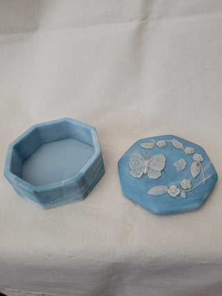 Vintage Incolay Blue Butterfly Covered Trinket Box RCD|96554