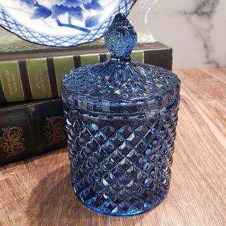 Blue Diamond Faceted Glass Jar w/ Lid RSV
