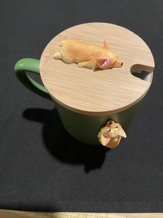 LIdded Green Mug w/ 3-D Corgi's--SP RCD