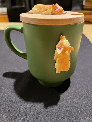 LIdded Green Mug w/ 3-D Corgi's--SP RCD
