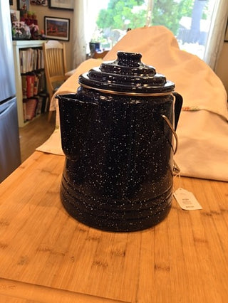 Speckled Blue enamelware Campfire pot