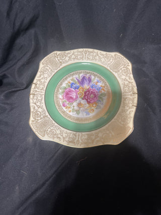 large green plate with pink roses rsv