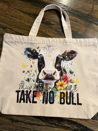 "This Heifer Takes No Bull" Large Zippered Canvas Bag or Tote RSV