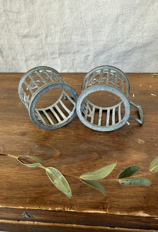 1985 Vintage Pair Coca Cola Glass Holders (metal) (LZD - RSV)|125214