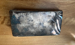 VINTAGE SILVER BOX WITH BLUE VELVET LINING AND LOVELY PATINA PERFECT TO HOUSE YOUR SMALL TREASURES 6.5" X 4" (KJS) RCD|118915