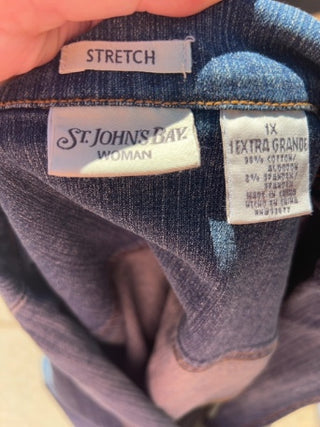St. John's Bay blue denim jacket features a button-front blazer 1X