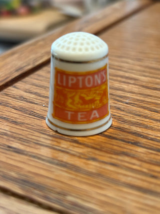 Vtg Thimble -Franklin Mint Porcelain "Lipton's Tea" RCD