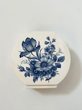 Vintage blue flat floral vase