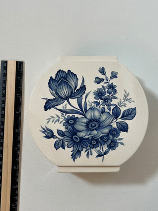 Vintage blue flat floral vase
