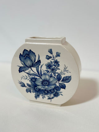 Vintage blue flat floral vase