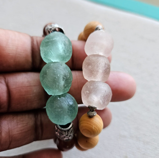 bri.craftique - Pink Recycled Glass + Wood Bracelet (BRI) - MTS|130125