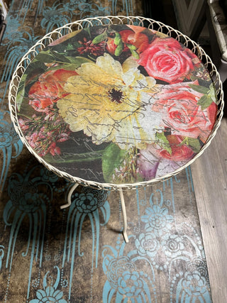 Cream Colored Reversible Glass Top Floral Table  RSV|94092