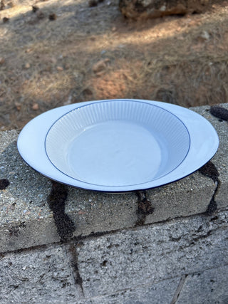 12F Dansk Christianshavn Blue Ribbed Thin Blue Band White Au Gratin Dish MTS|80980