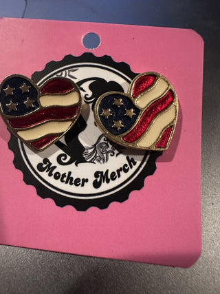 Vintage Avon Patriotic American Flag heart earrings#62 VV MTS