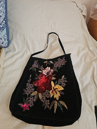 Velvet & Beaded Flowers Purse
