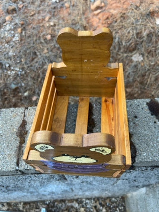 Toy Storage Wooden Box Carved Painted Stained Crate Bear Figurines Basket Rustic