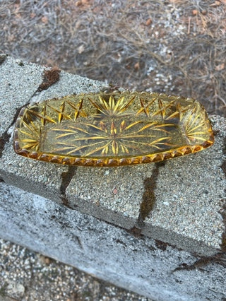 vintage Hazel Atlas Amber Glass Scalloped Edge Oval Relish Dish