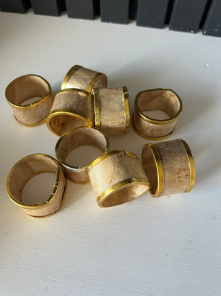 Capiz shell and brass napkin rings set RSV