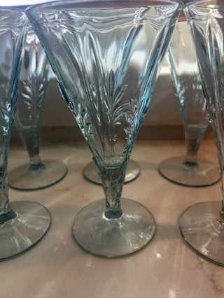 Set of 6 Fostoria Glass Company "Baroque" Light Blue Water Goblet