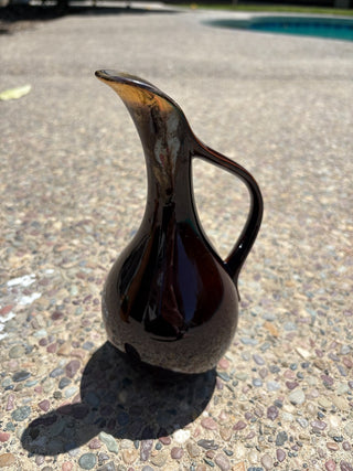 Dalton Ewer Vase Pitcher 9" Brown Gold Drip Glaze|86423