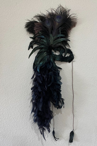 Large Black Feather Masquerade Mask RSV|106318