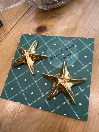 Large Gold Star Clip-Ons 80s
