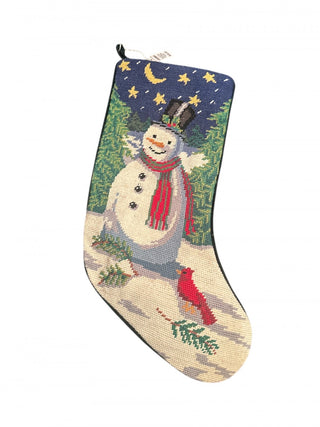 Snowman Wool Needlepoint with a cardinal Stocking  approx 18" VV MTS|138536