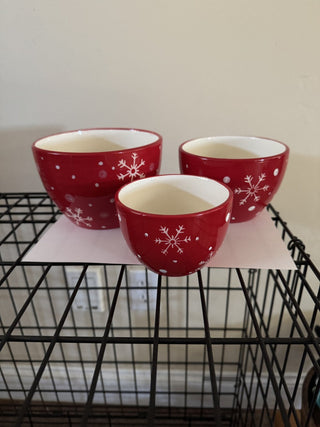 Snowflake Pattern Red Nesting Bowls-KL RCD