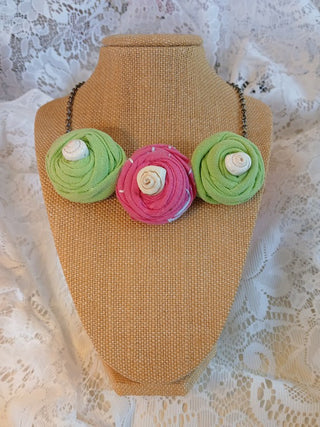 Rolled Fabric Floral Necklace 3